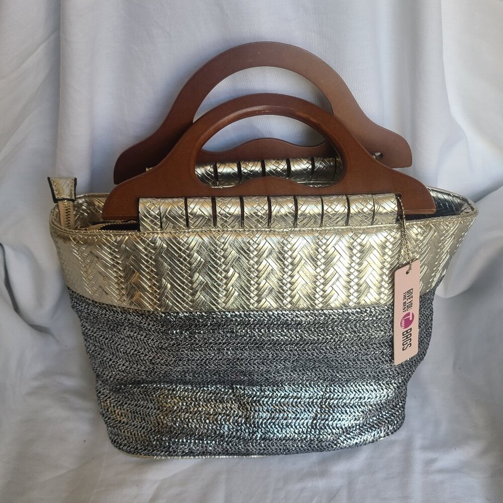 TINDER LEATHER Tinder Gold and Silver Woven Top Handle Bag – Luxe Rustic Charm